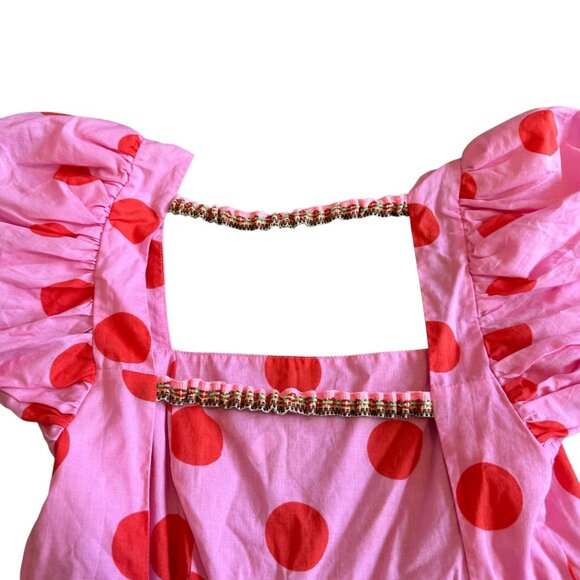 Pitusa Pink Polka Dot Babydoll Mini Dress Puff Sleeves Open Back Size Small NWT - Picture 10 of 13